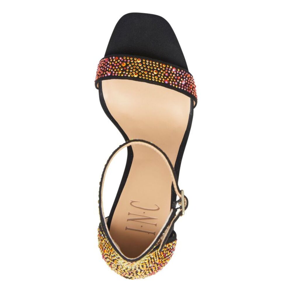 INC Womens Black Padded Rhinestone Lexini Square Toe Block Heel Sandals 6 M - Picture 2 of 4